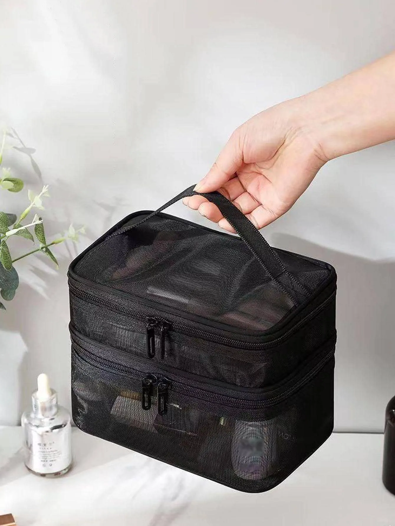 1pc Portable Makeup Storage Bag, Minimalist Plain Makeup Storage Bag For Home