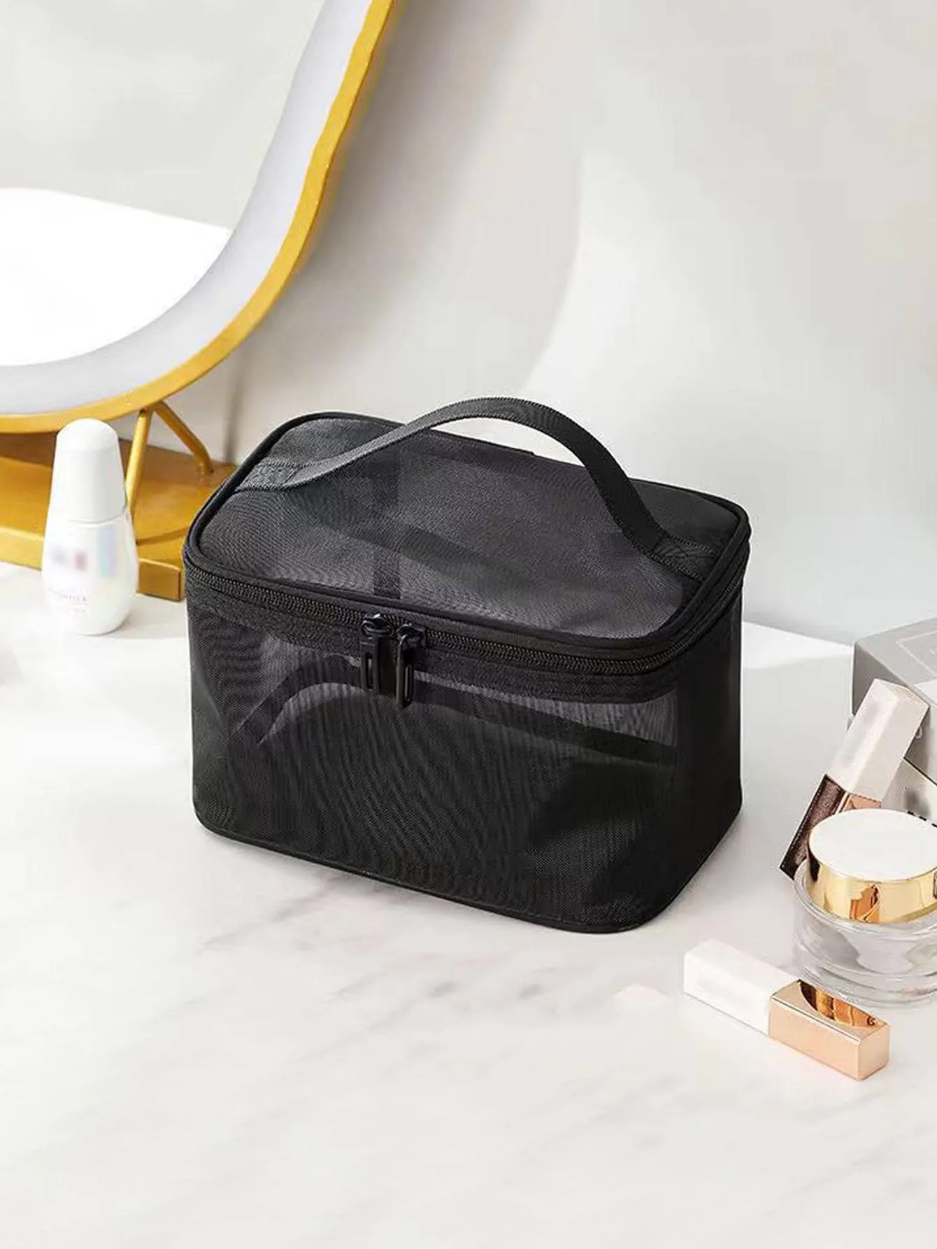 1pc Portable Makeup Storage Bag, Minimalist Plain Makeup Storage Bag For Home