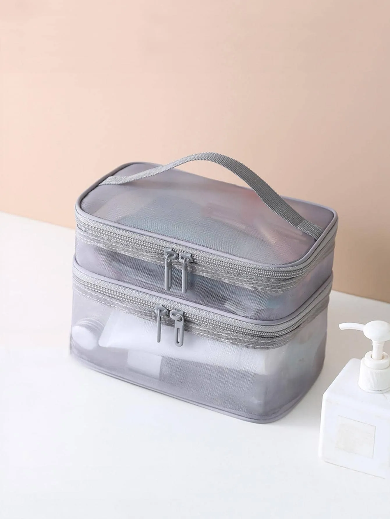 1pc Portable Makeup Storage Bag, Minimalist Plain Makeup Storage Bag For Home