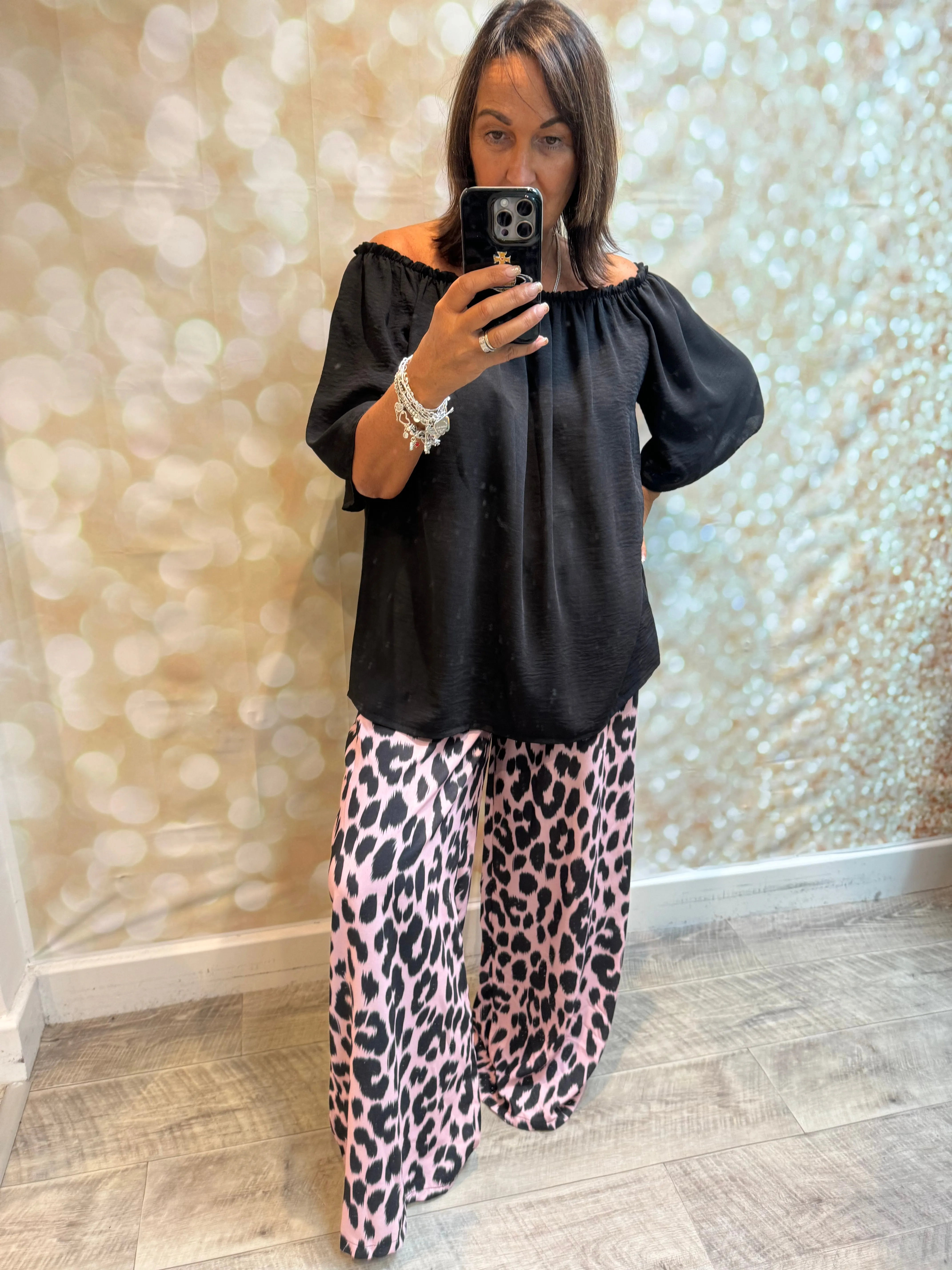 2 Piece Leopard Trouser / bardot set