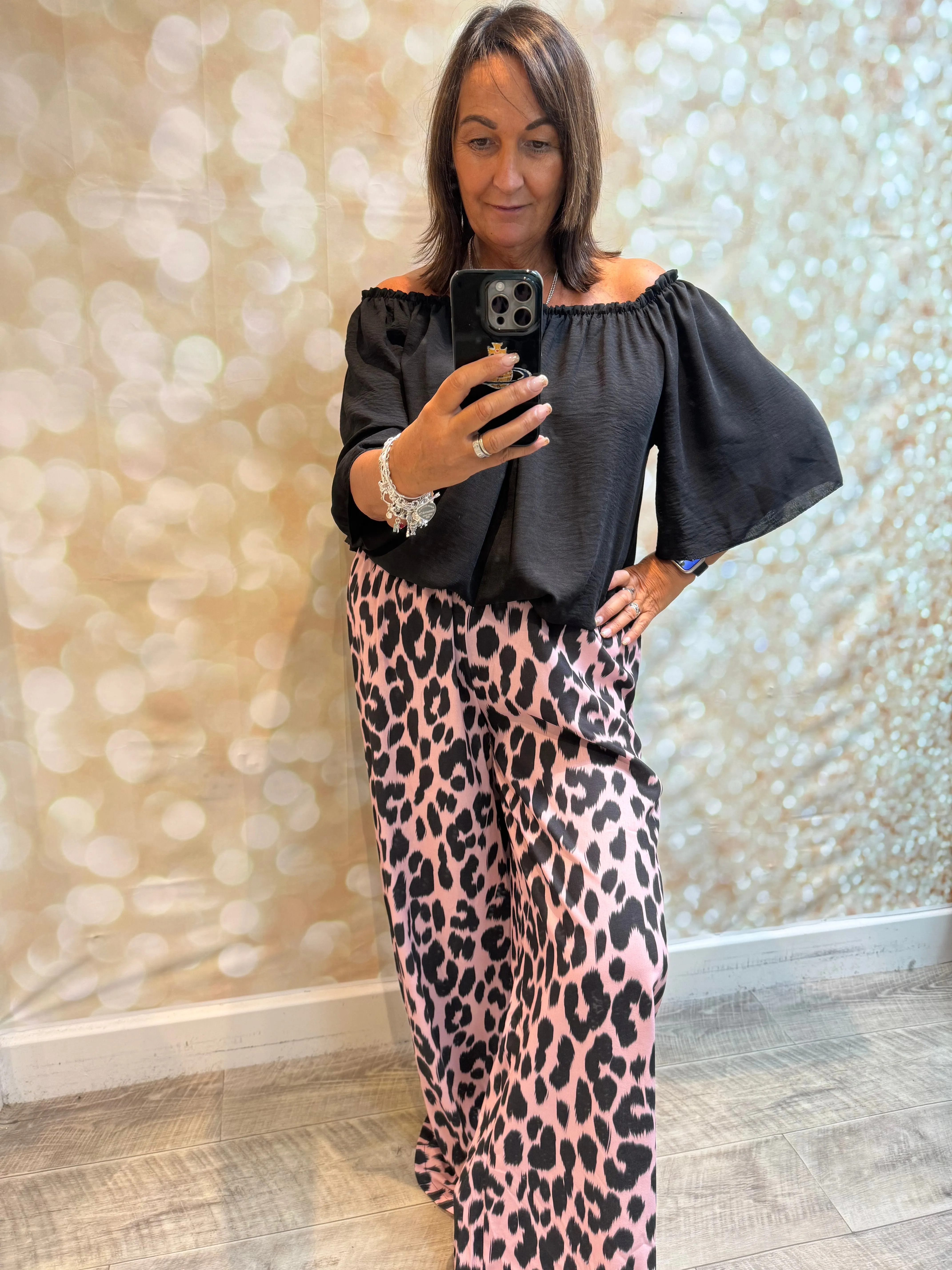 2 Piece Leopard Trouser / bardot set