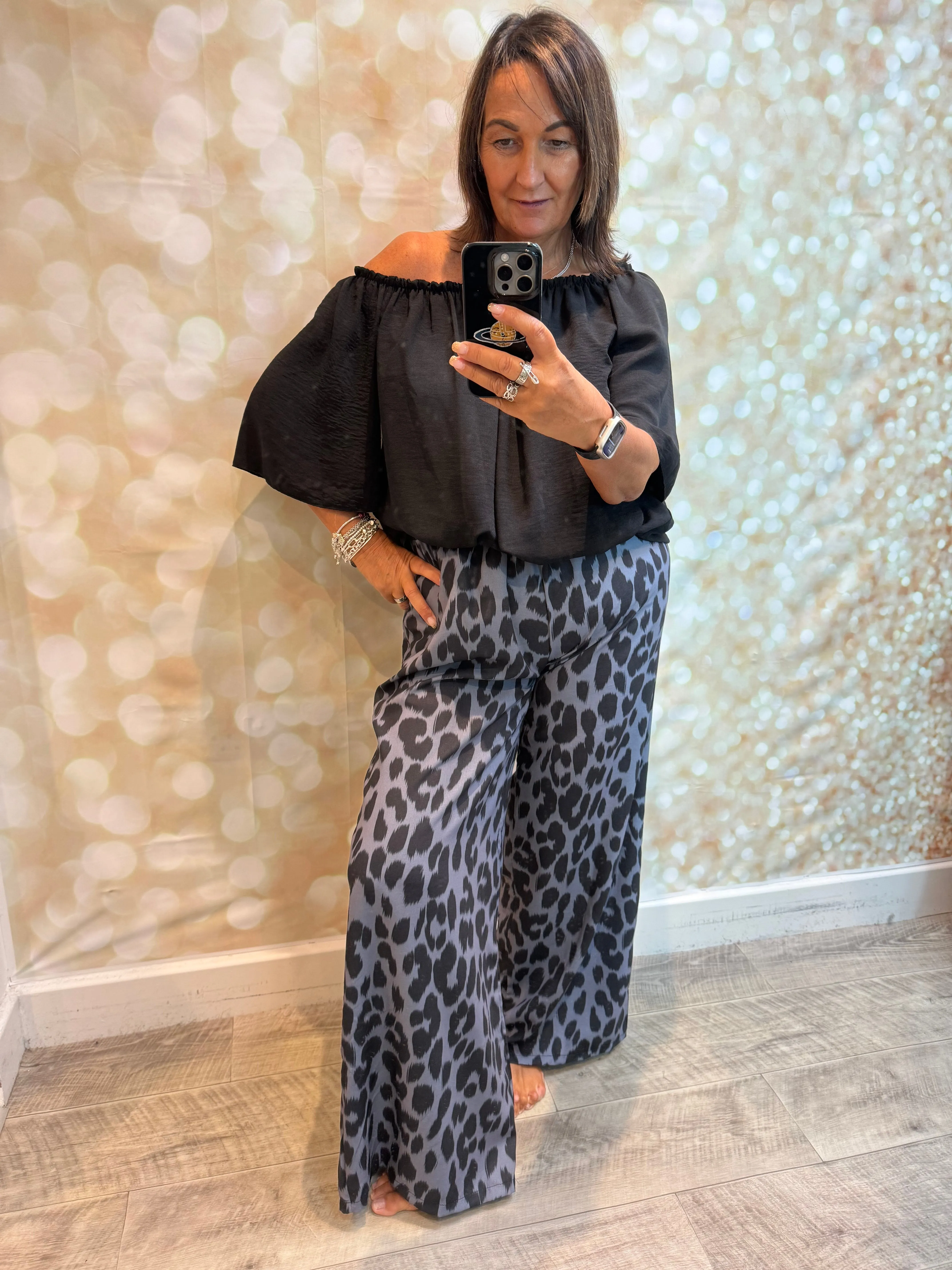 2 Piece Leopard Trouser / bardot set