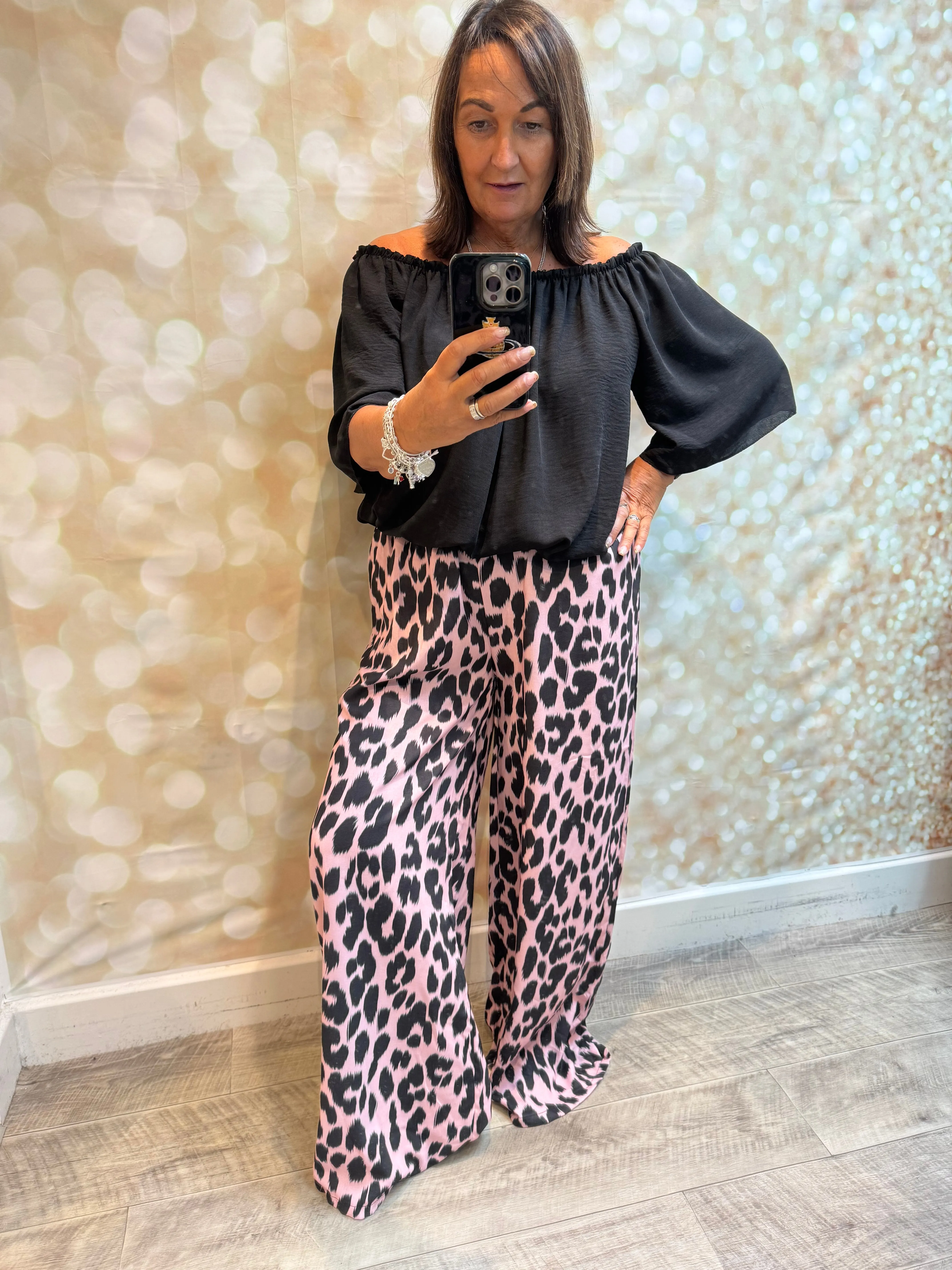 2 Piece Leopard Trouser / bardot set