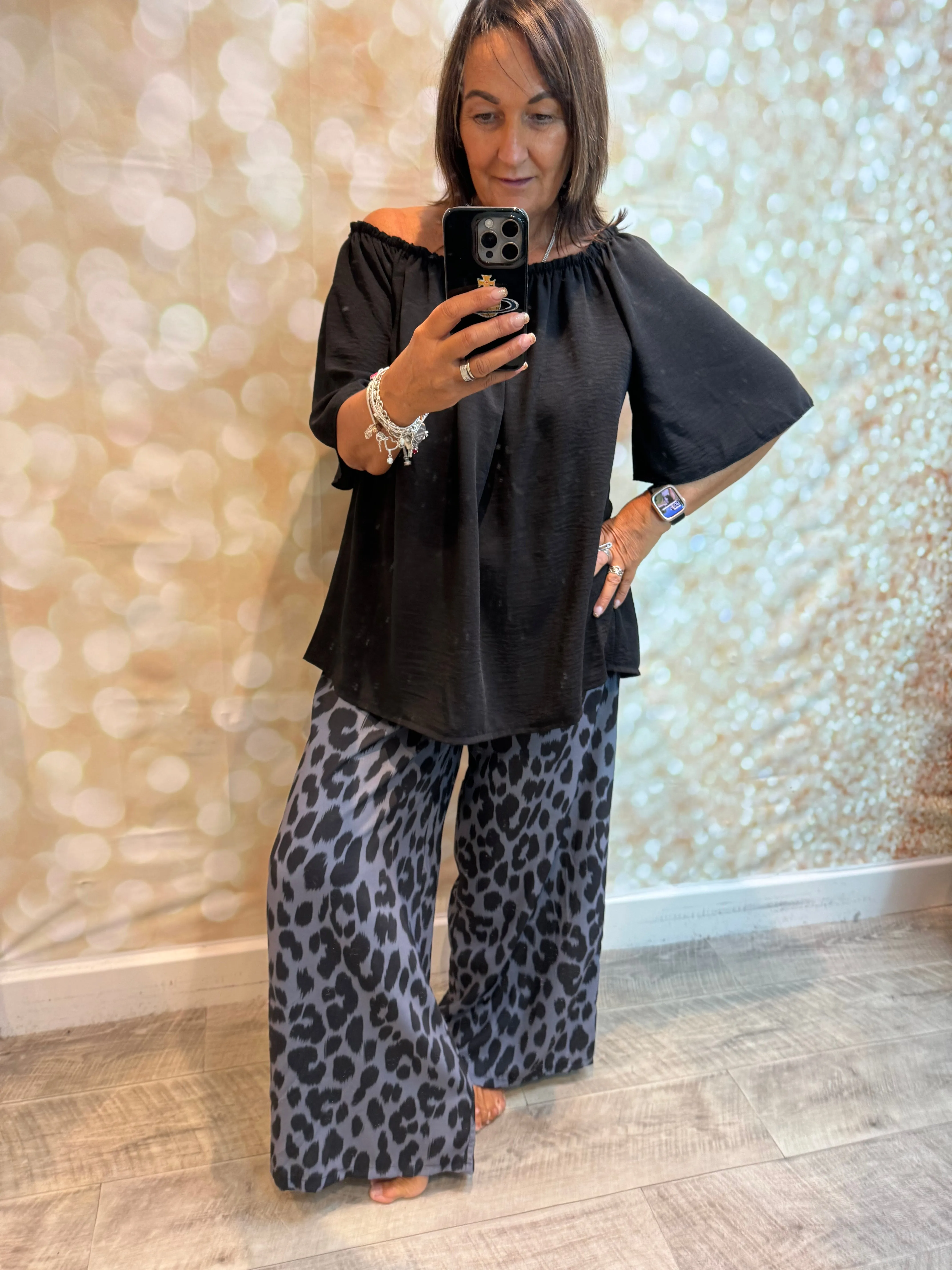 2 Piece Leopard Trouser / bardot set