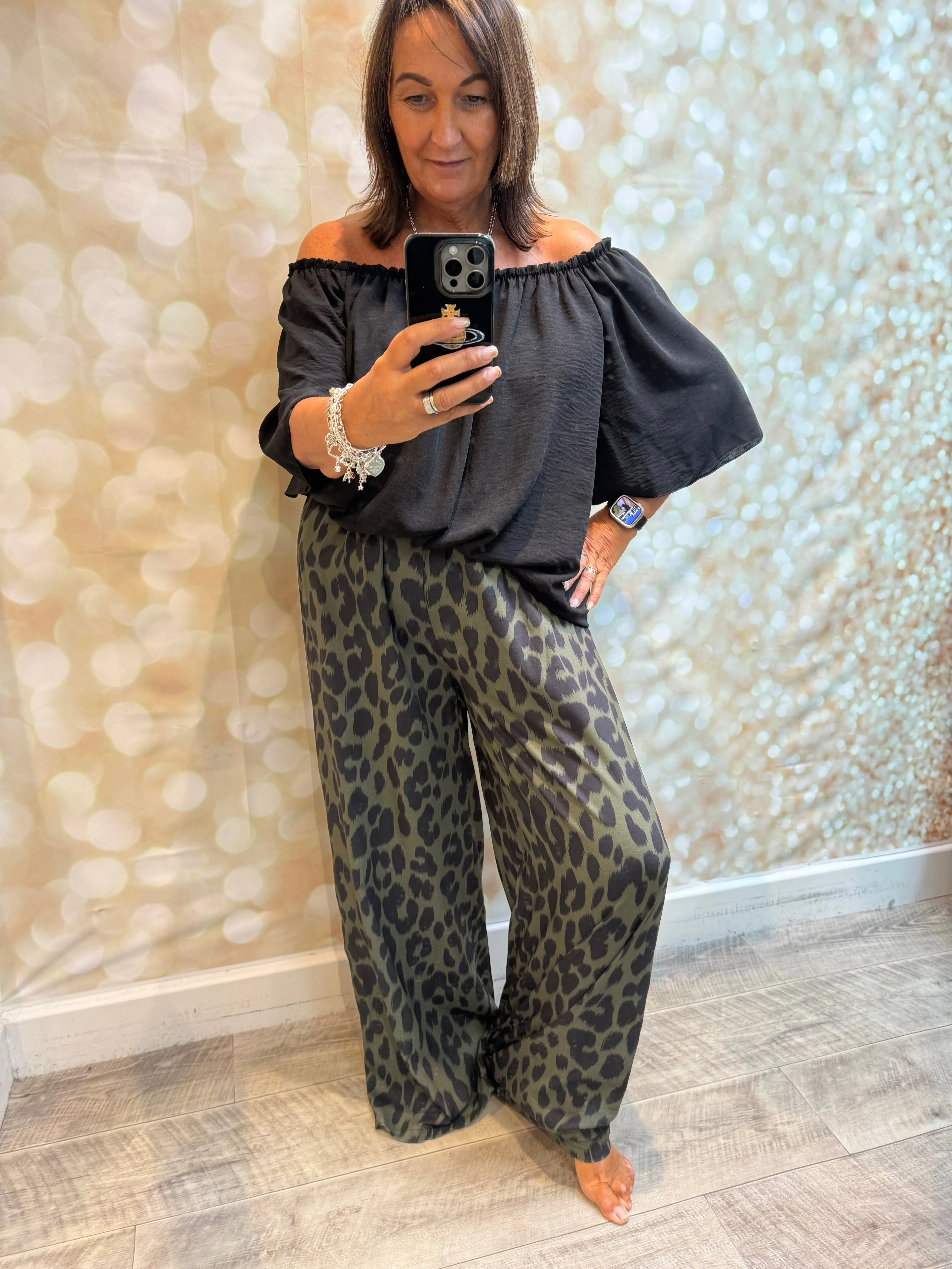 2 Piece Leopard Trouser / bardot set