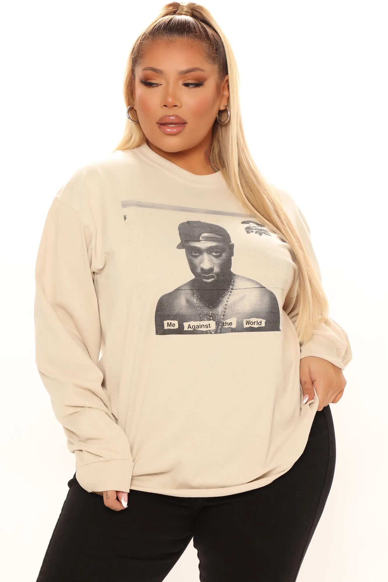 2Pac Me Against The World Long Sleeve Top - Sand