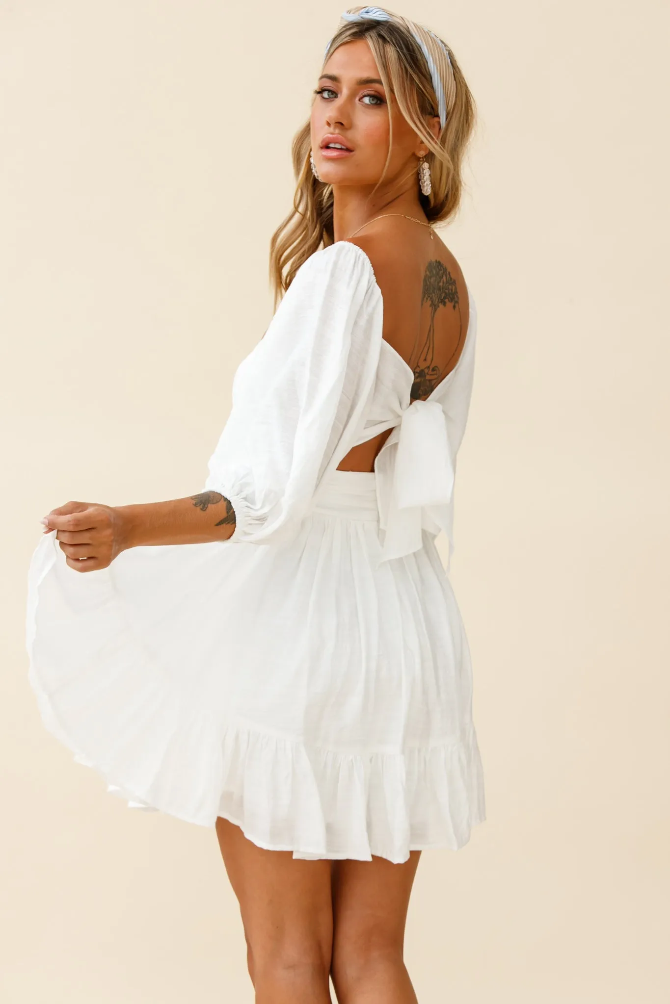 Abby Off-Shoulder Tie-Up Back Dress White