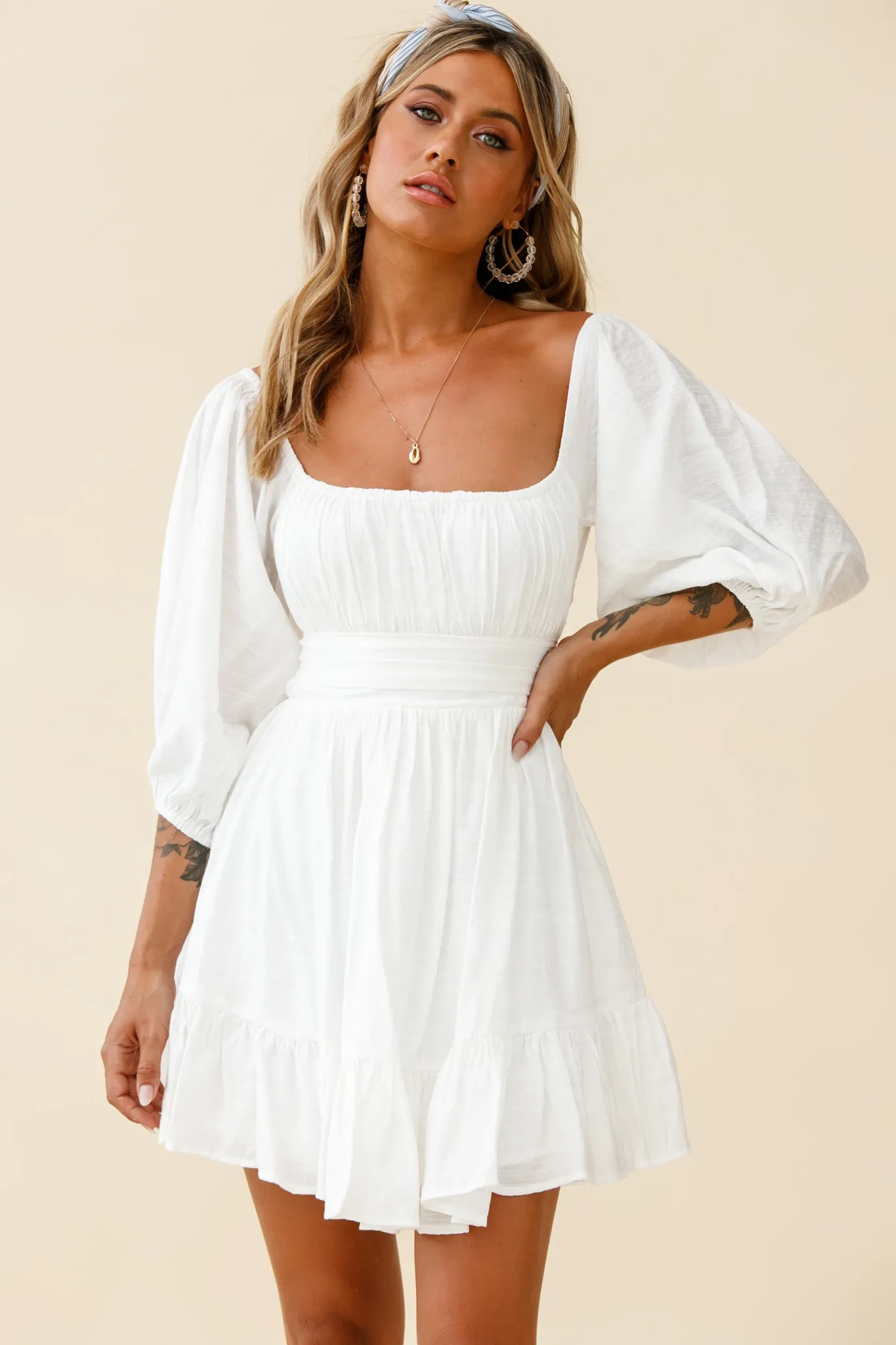 Abby Off-Shoulder Tie-Up Back Dress White