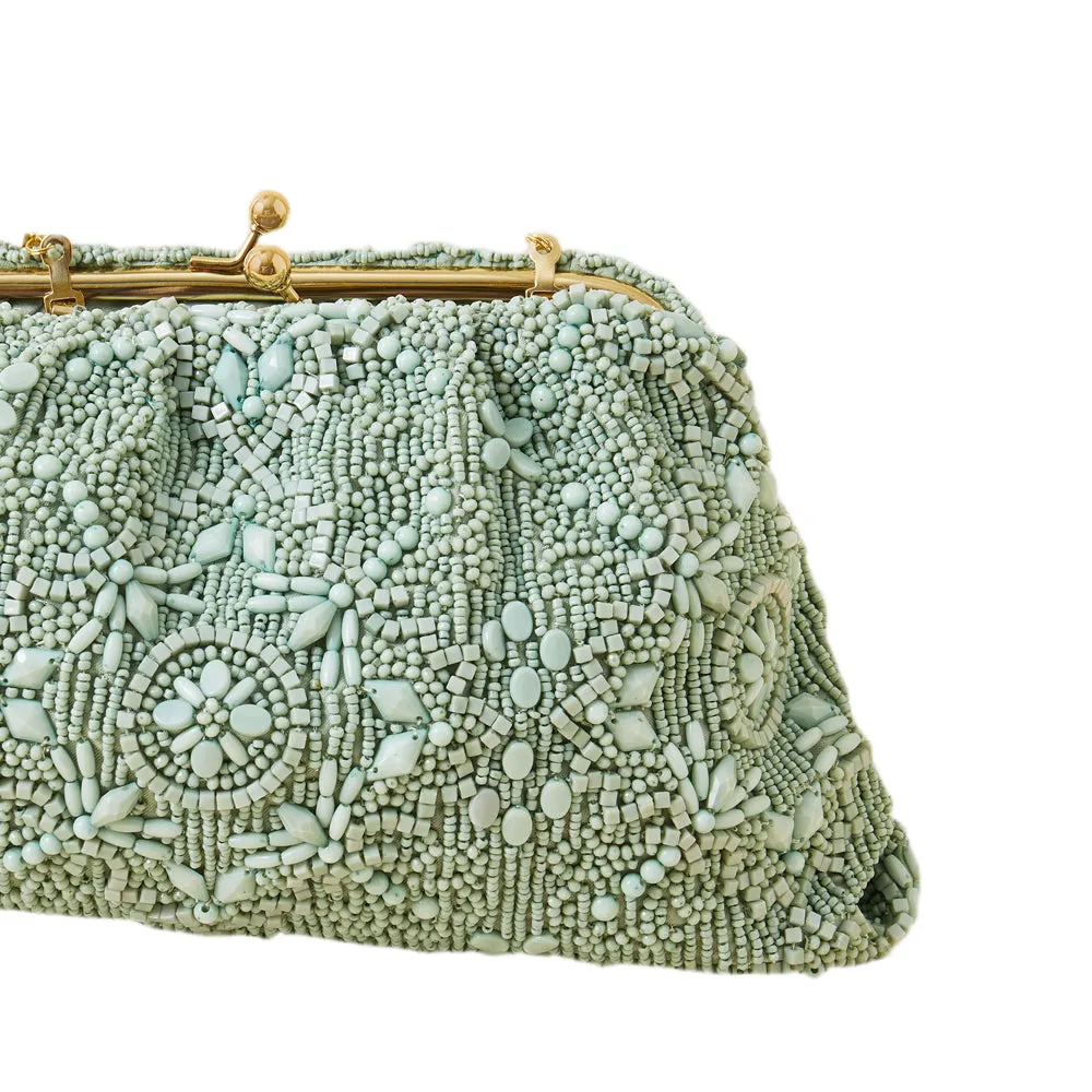 Accessorize London Women's Green Beaded clipframe clutch