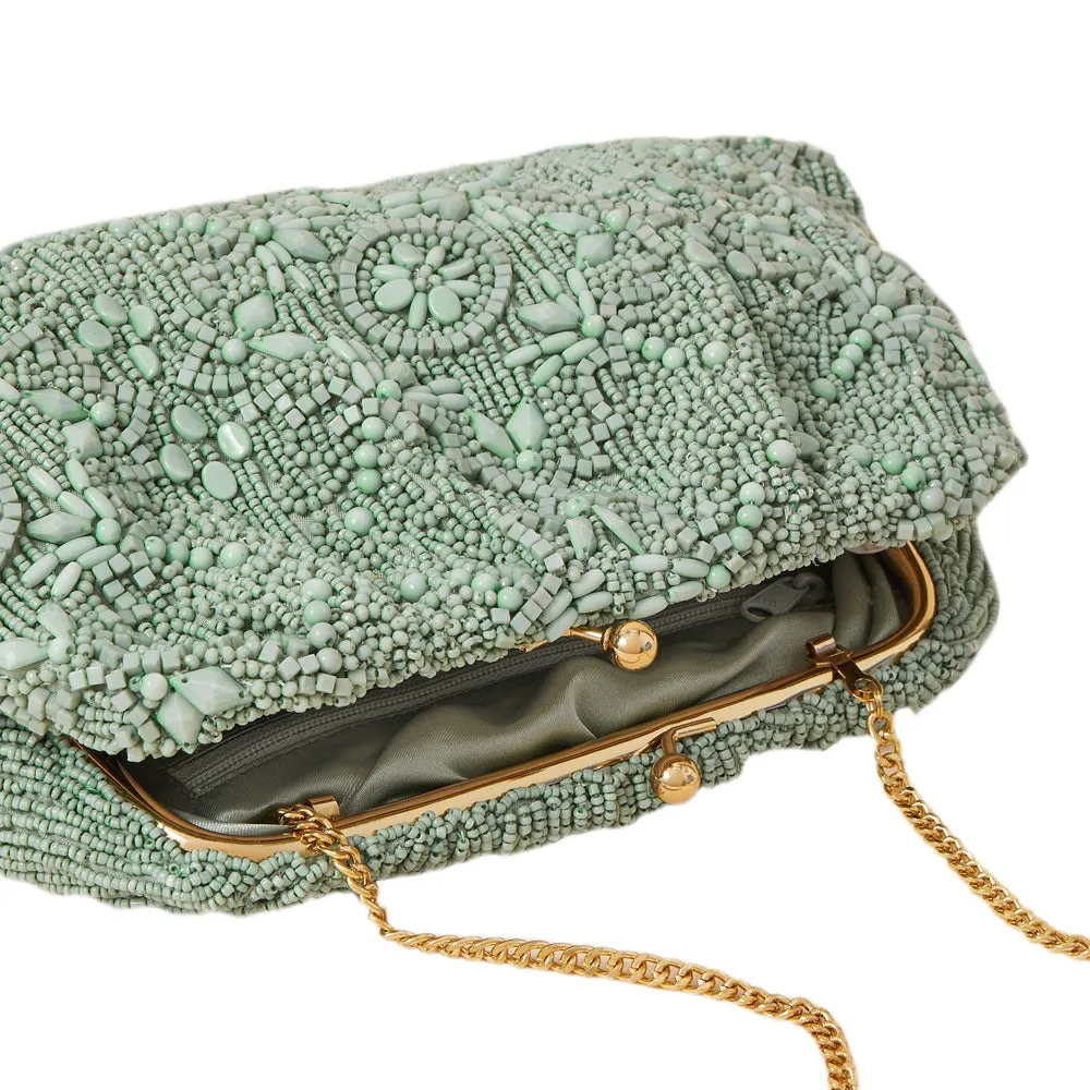 Accessorize London Women's Green Beaded clipframe clutch