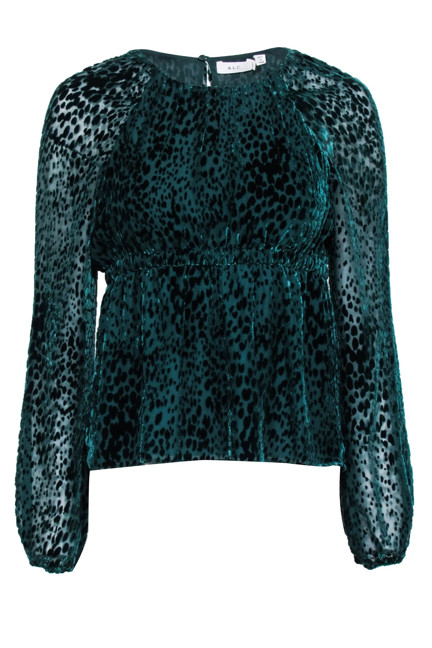 A.L.C. - Green Leopard Print Velevt Burn Out Top Sz 0