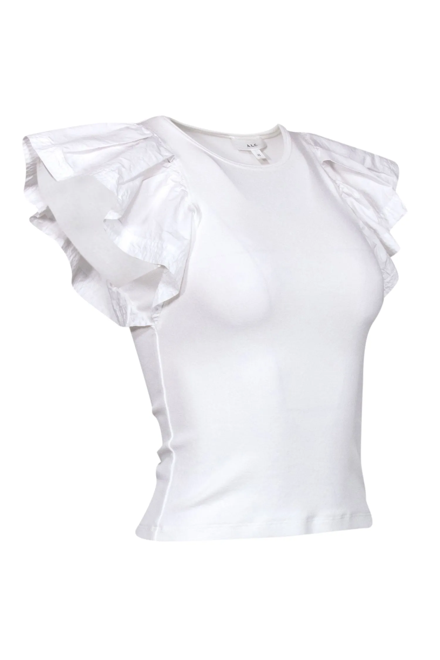 A.L.C. - White Ruffle Sleeve Cotton Tee Sz XS