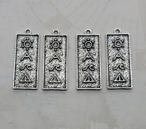 Antique Silver Rectangle Sun Mountain Wave Charms (4) - L1354