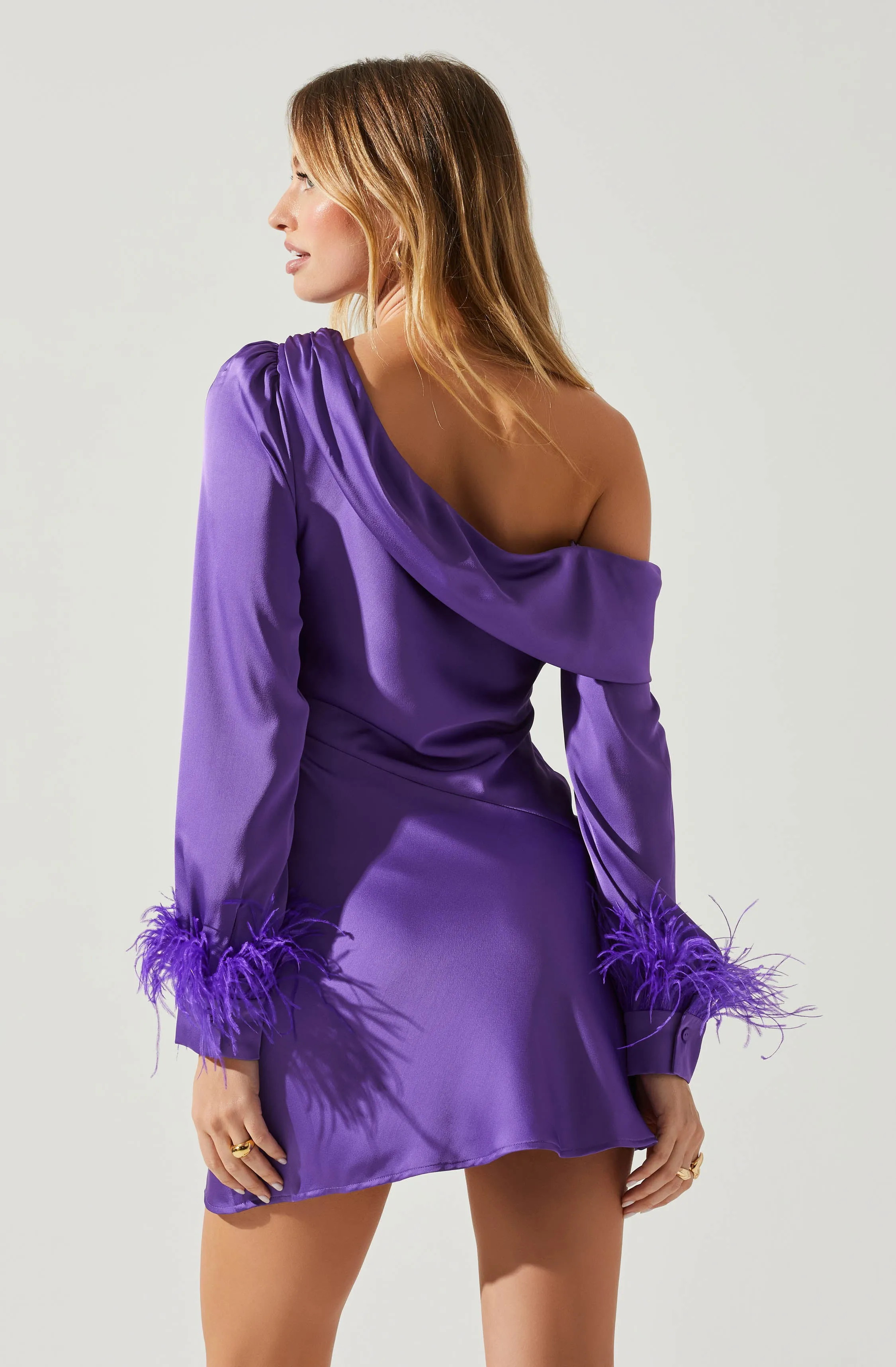 Augusta Off Shoulder Feather Trim Mini Dress