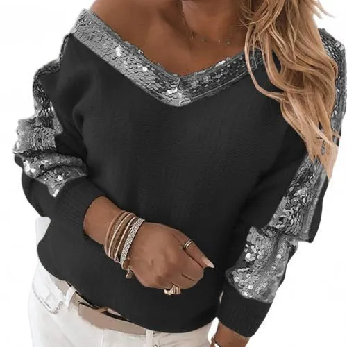 Autumn Winter Sequins One Shoulder Girls Sweater