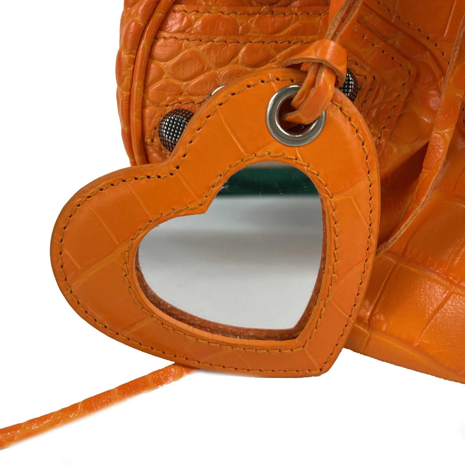 Balenciaga Orange Le Cagole XS Shoulder Bag Crocodile Embossed Studded Crossbody