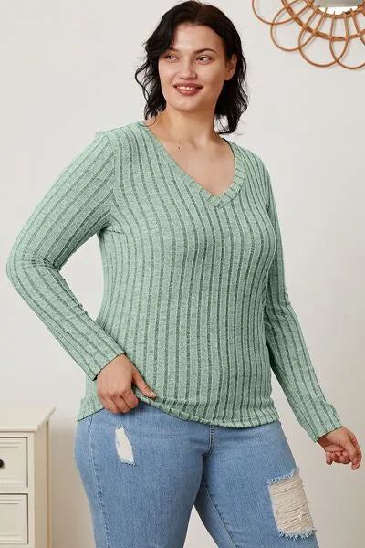 Basic Bae Ribbed V-Neck Long Sleeve T-Shirt