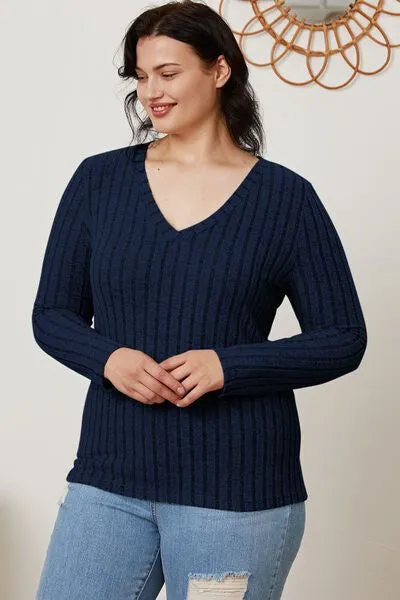 Basic Bae Ribbed V-Neck Long Sleeve T-Shirt