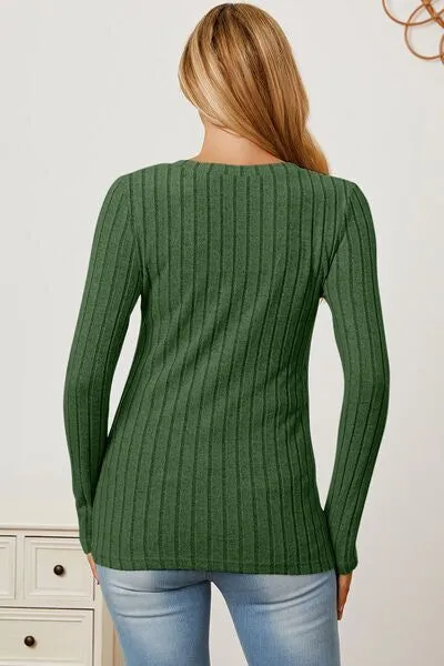 Basic Bae Ribbed V-Neck Long Sleeve T-Shirt