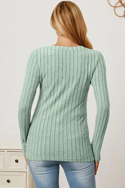 Basic Bae Ribbed V-Neck Long Sleeve T-Shirt