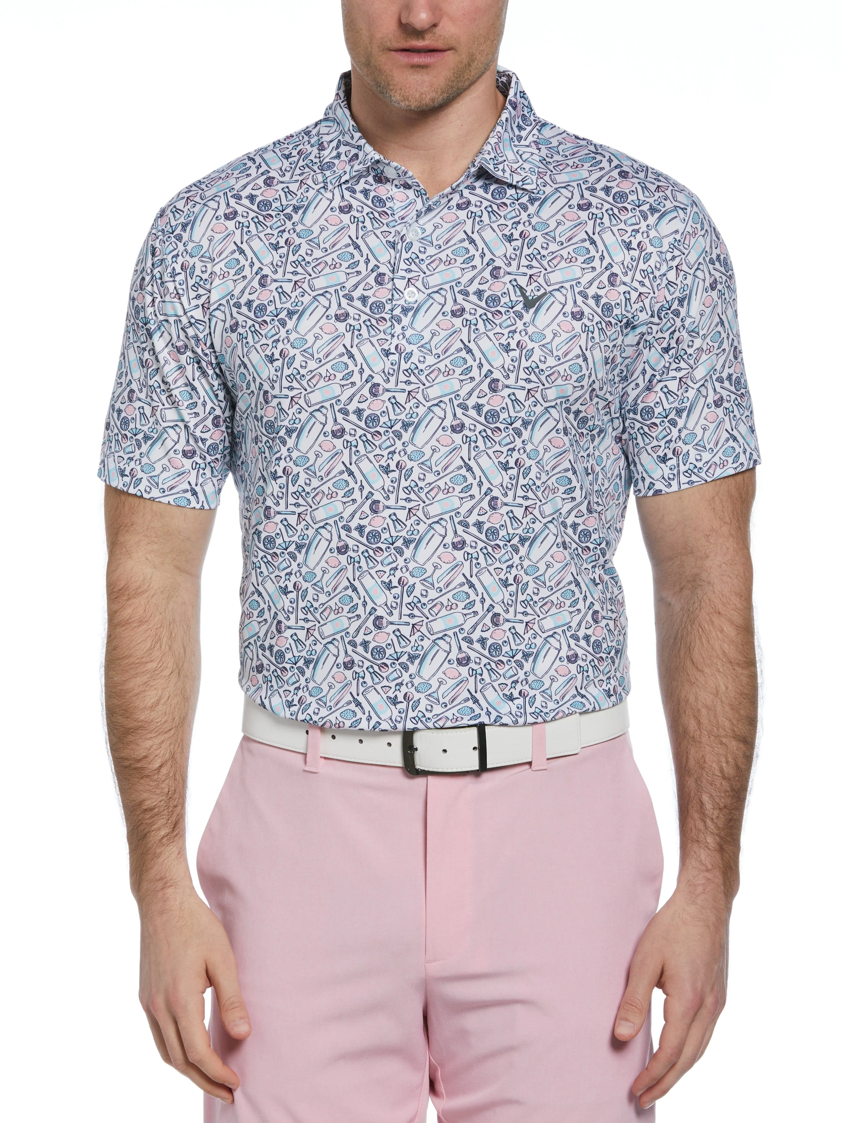 Big & Tall Tropical Cocktail Print Short Sleeve Golf Polo