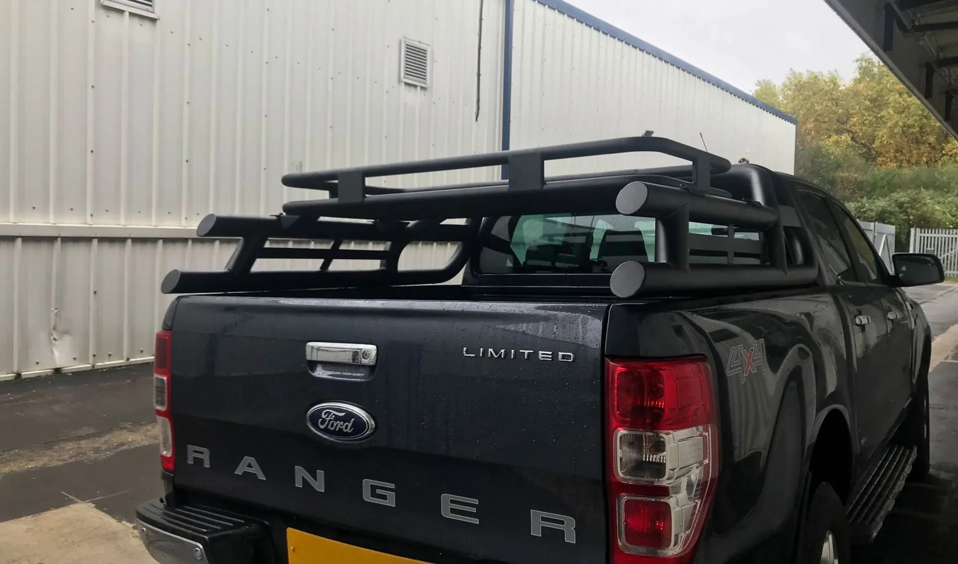 Black Long Arm Roll Sports Bar with Cargo Basket Rack for the Ford Ranger 06-12