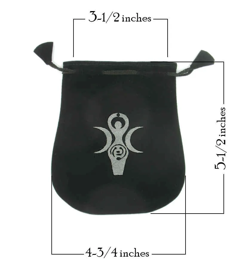 Black Velveteen Triple Moon Goddess Bag Pouch With Drawstring