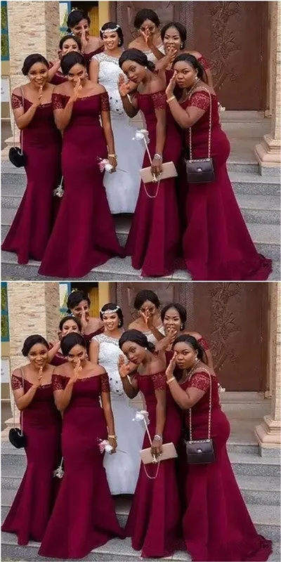 Burgundy Mermaid Off Shoulder Cheap Long Bridesmaid Dresses Online,WG1193