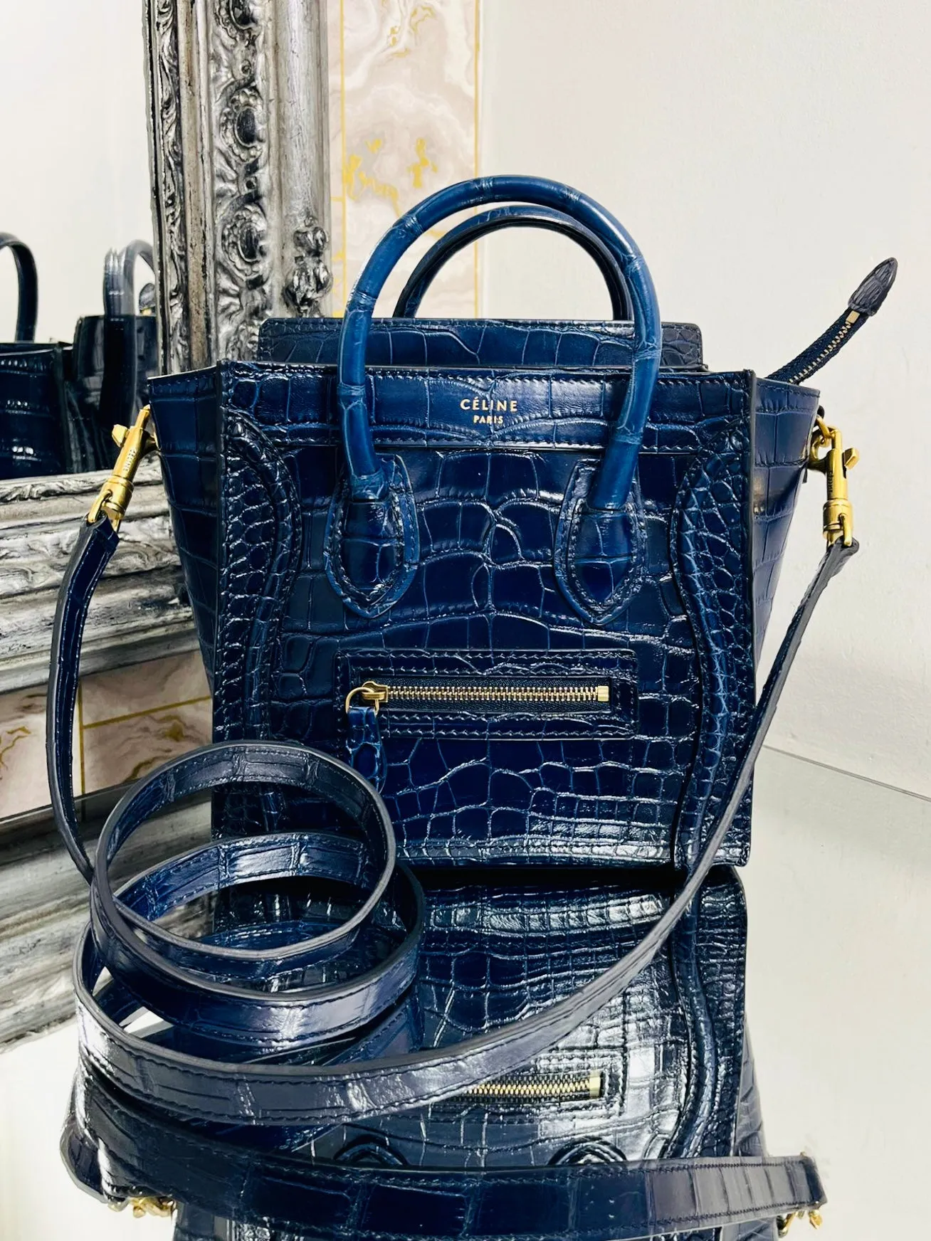 Celine Nano Luggage Bag In Crocodile Skin