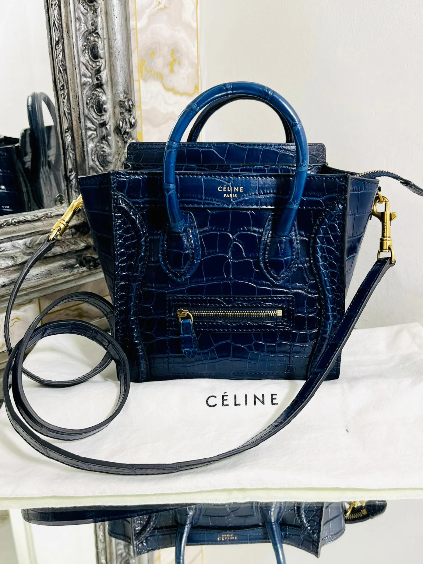 Celine Nano Luggage Bag In Crocodile Skin