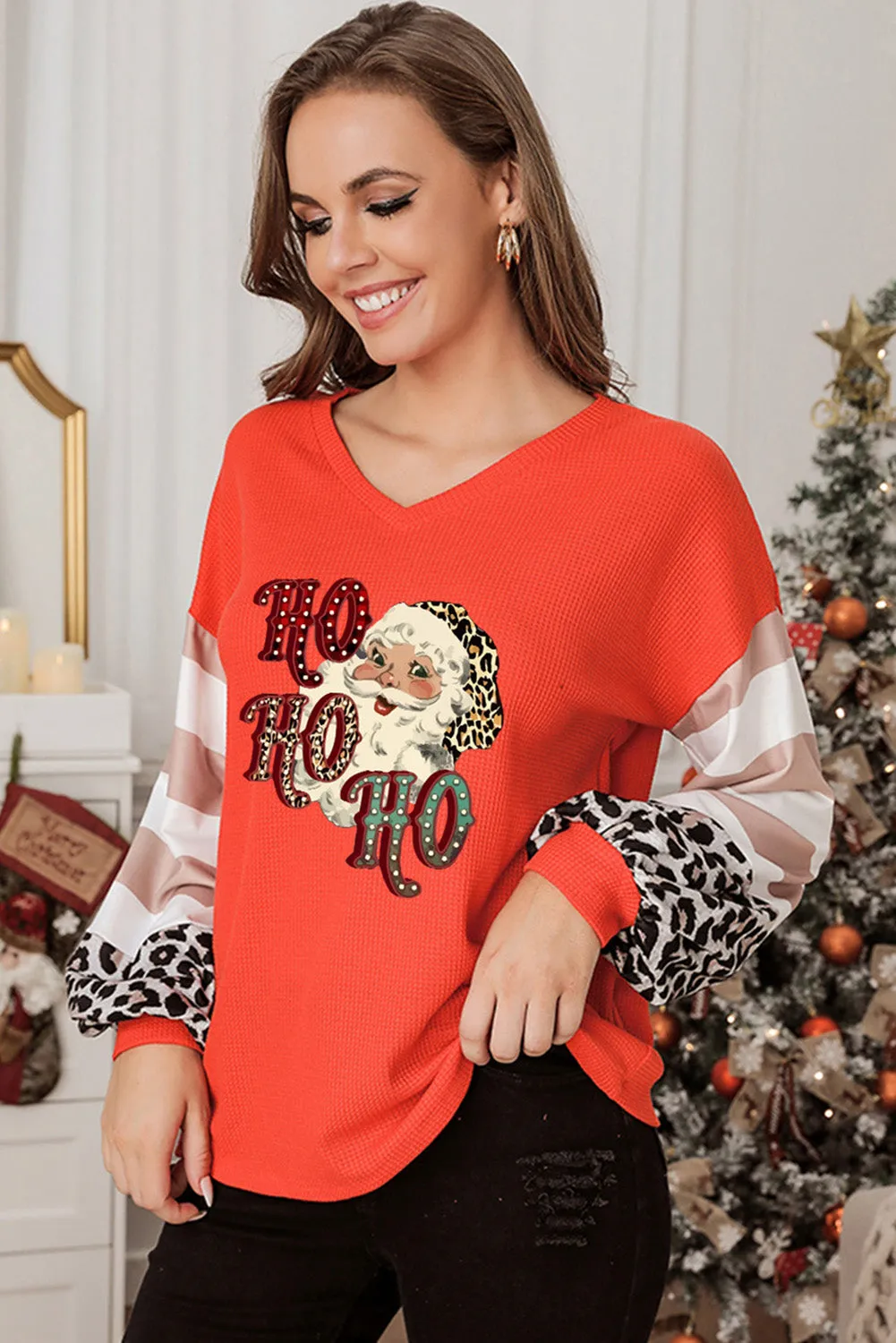 Christmas Waffle Knit Top