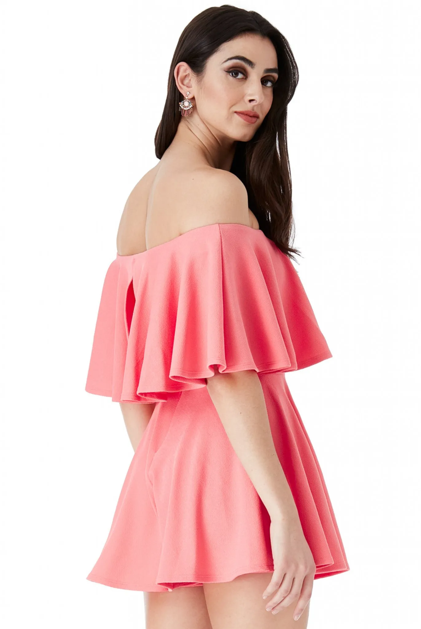 City Goddess Off The Shoulder Frill Neck Skater Playsuit