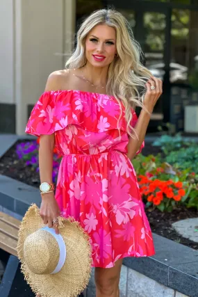 Dream Of The Day Off Shoulder Mini Dress : Coral/Pink