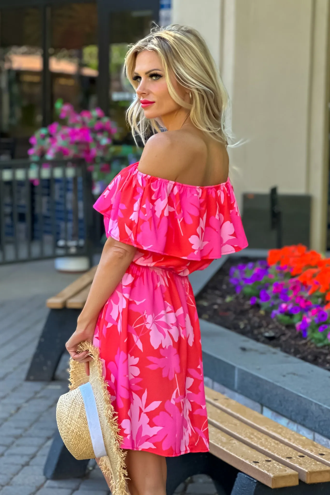 Dream Of The Day Off Shoulder Mini Dress : Coral/Pink