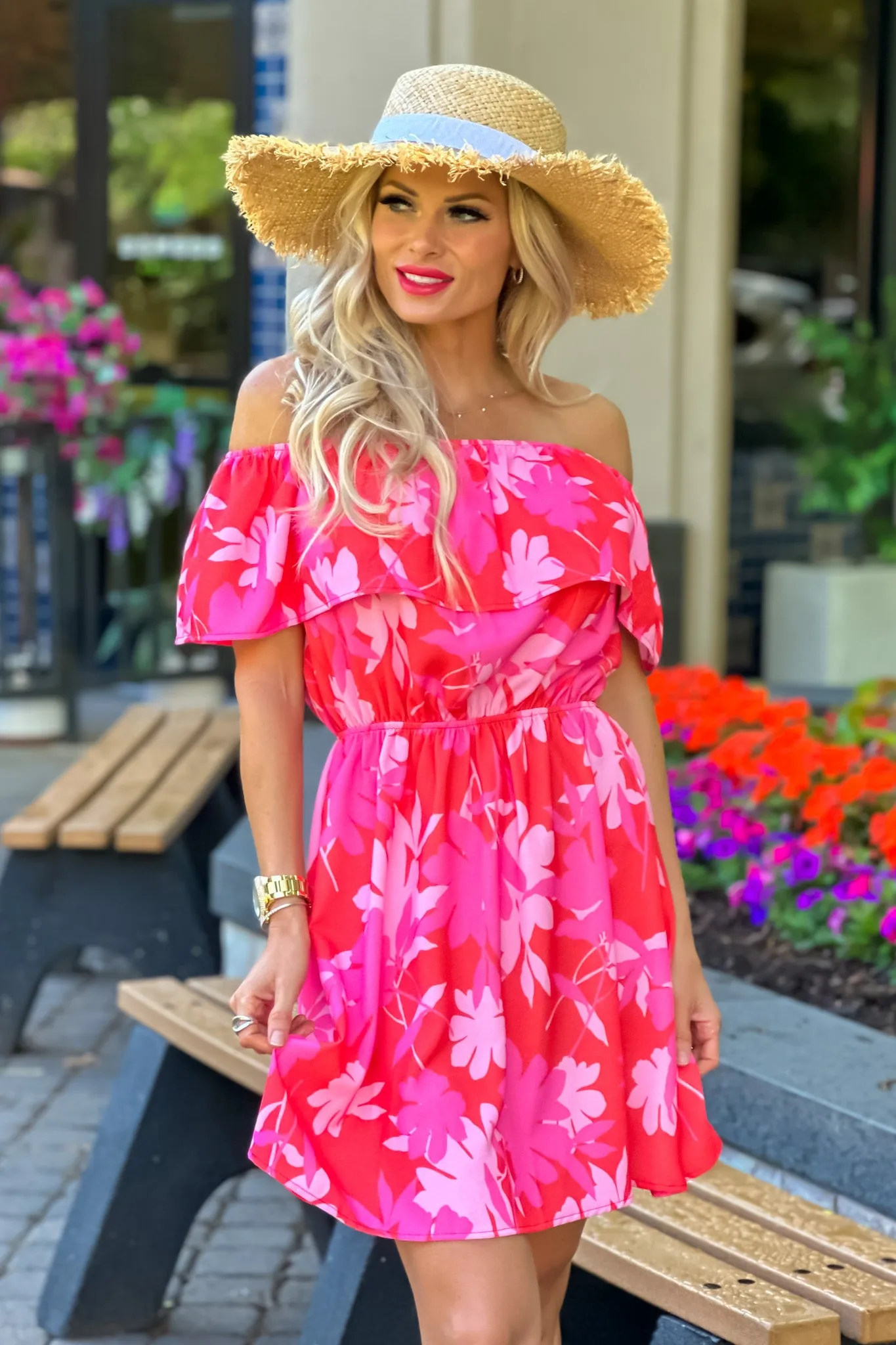 Dream Of The Day Off Shoulder Mini Dress : Coral/Pink