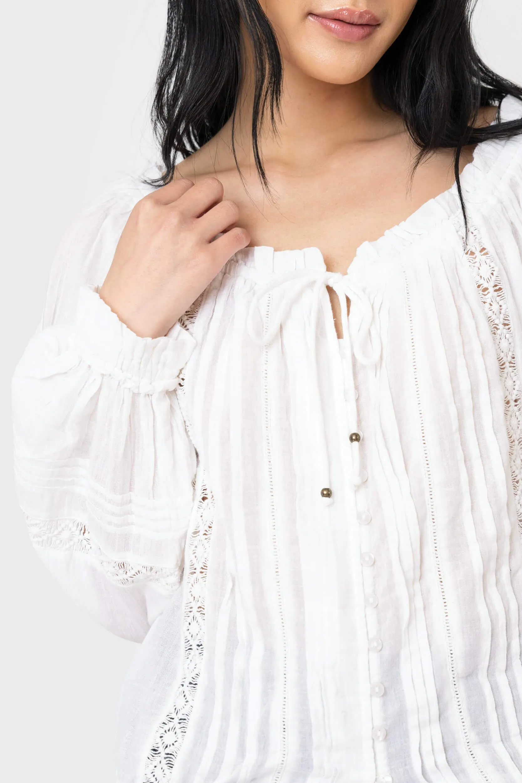 Elan Ruffle Trim Peasant Top