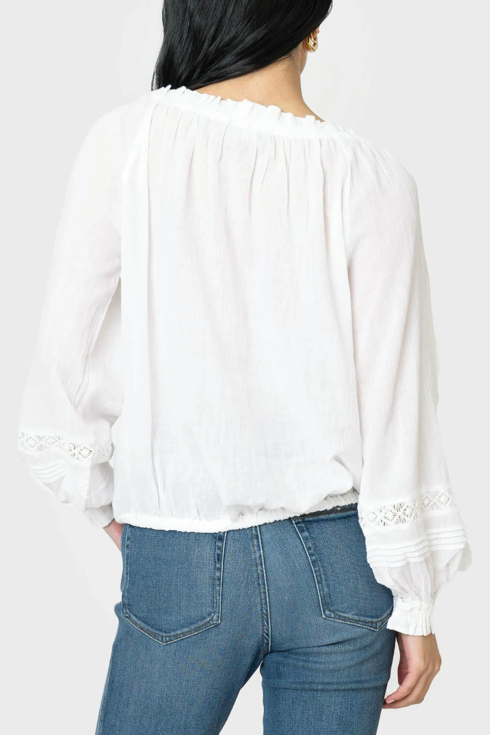 Elan Ruffle Trim Peasant Top