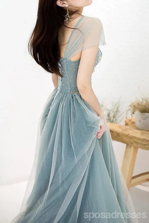 Elegant Blue A-line Off Shoulder Long Prom Dresses Online,Evening Party Dresses,12706