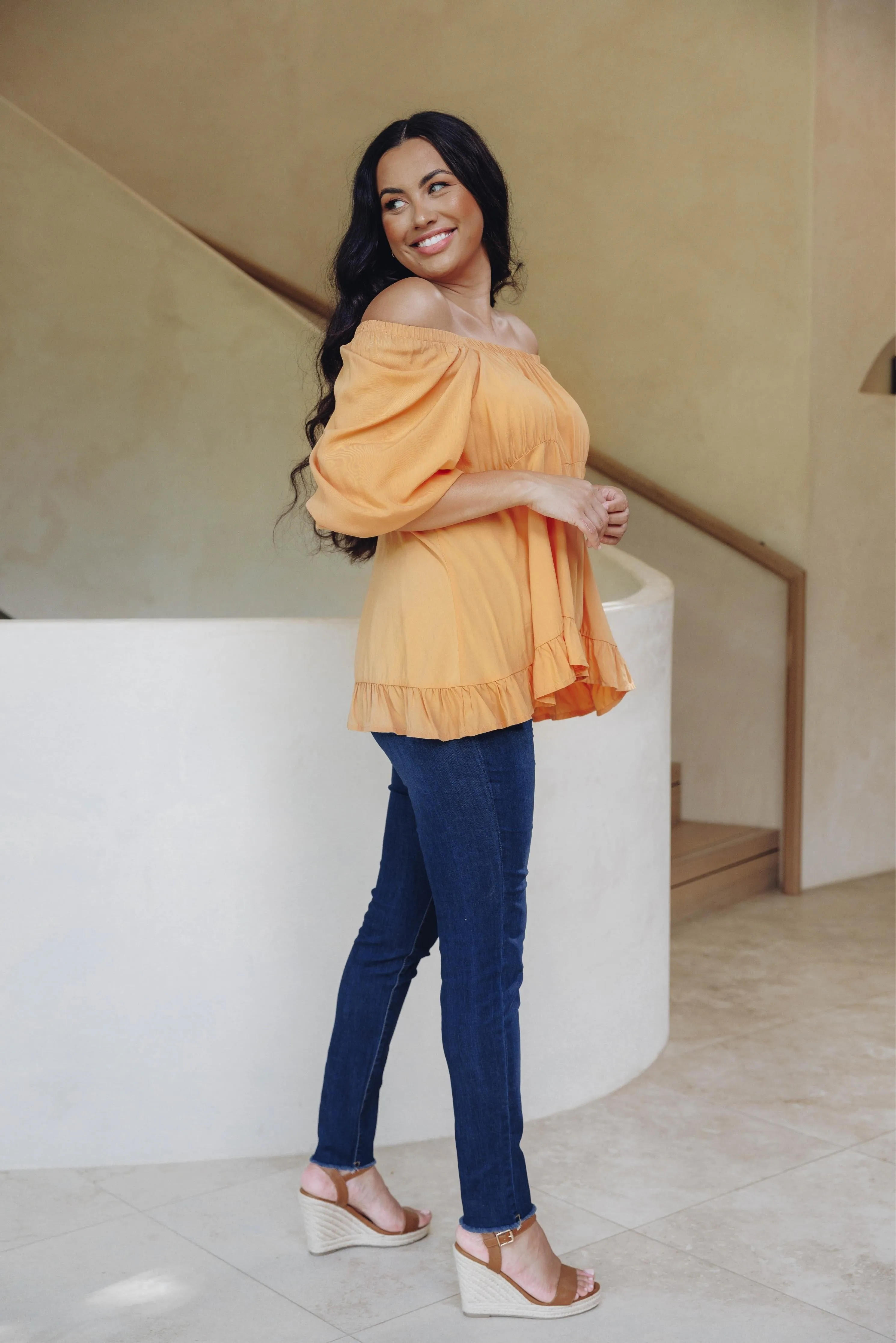 FINAL SALE Elfie Ruffle Top in Citrus