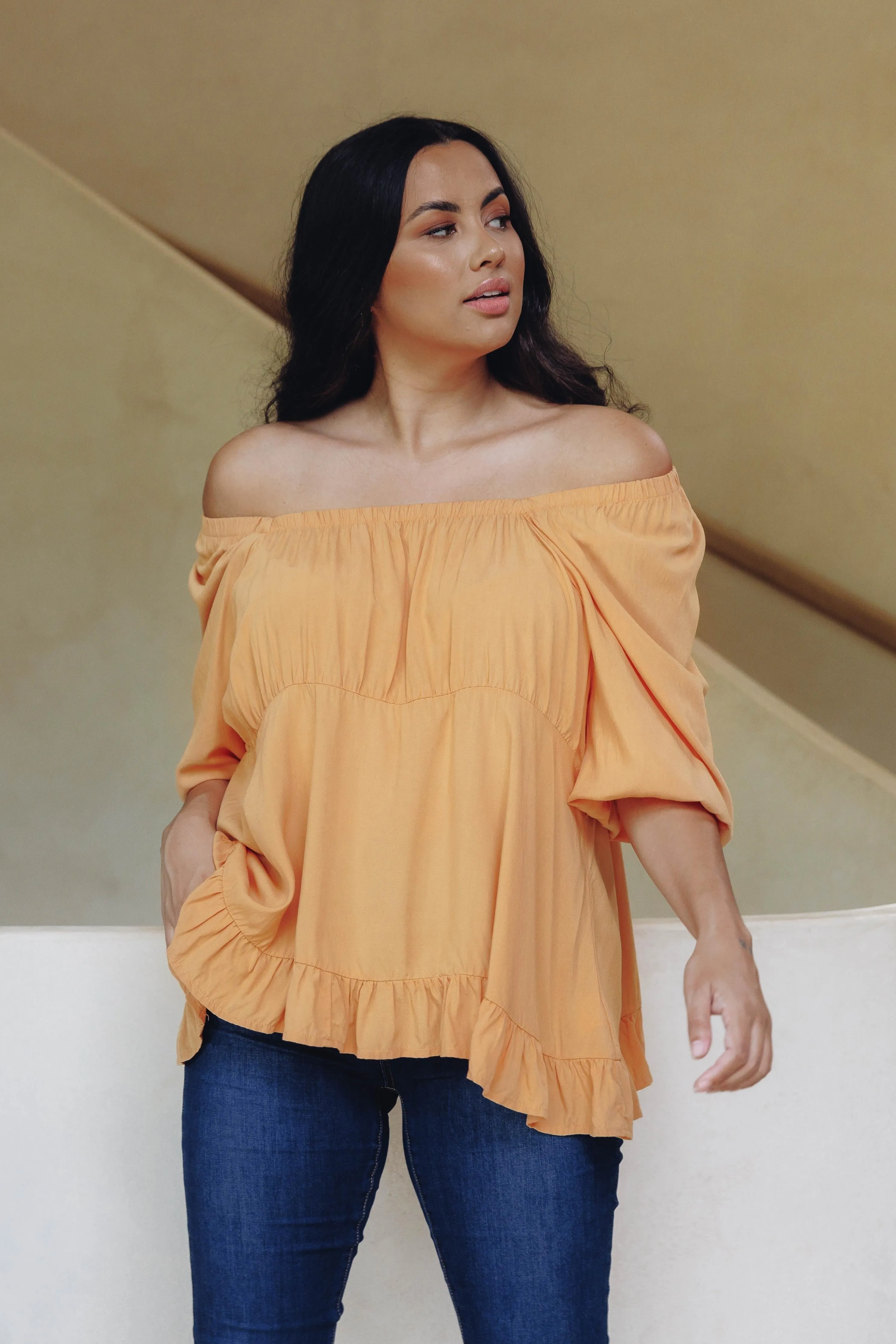 FINAL SALE Elfie Ruffle Top in Citrus