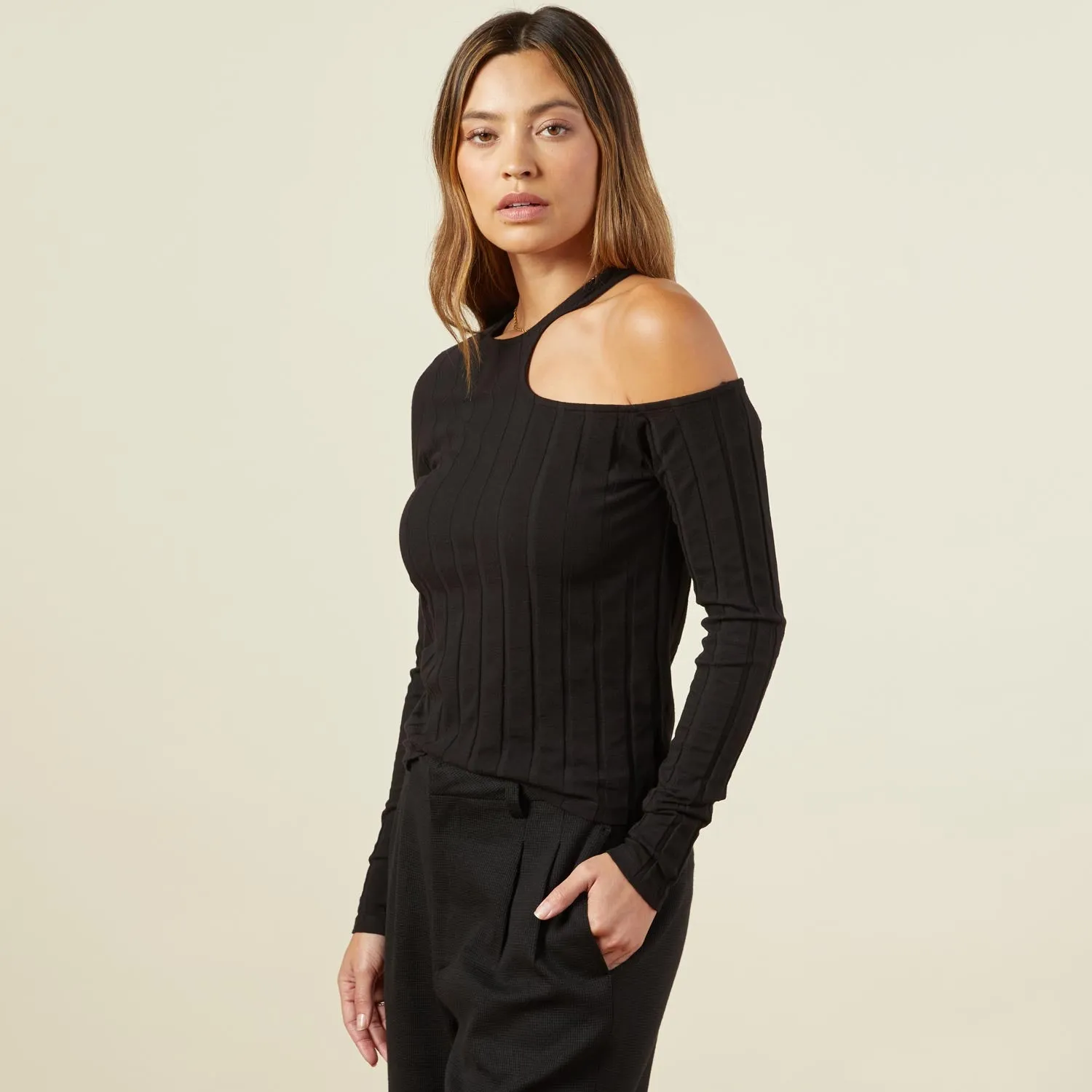 Flat Rib Asymmetric Long Sleeve