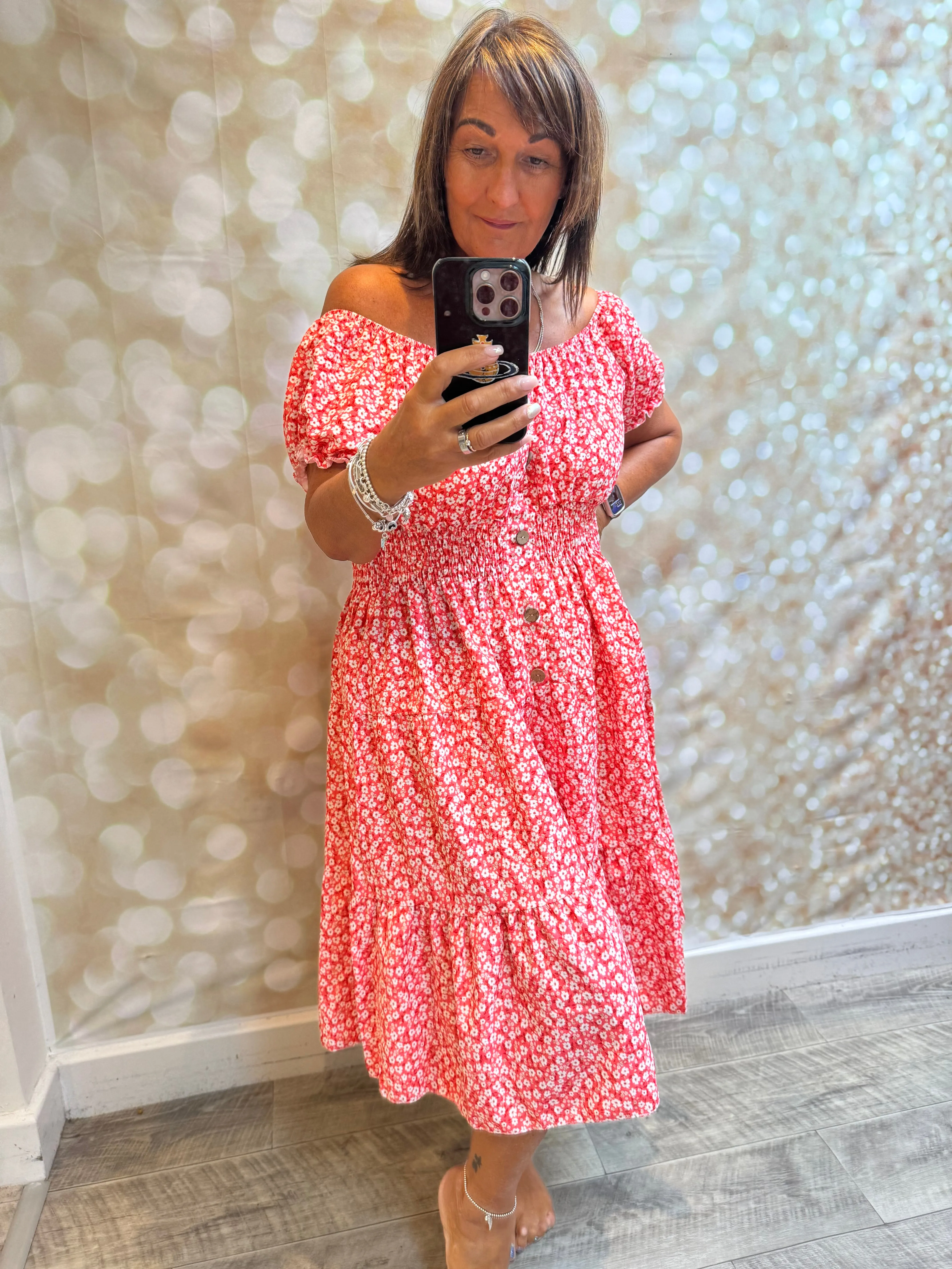 Floral Bardot off the shoulder dress