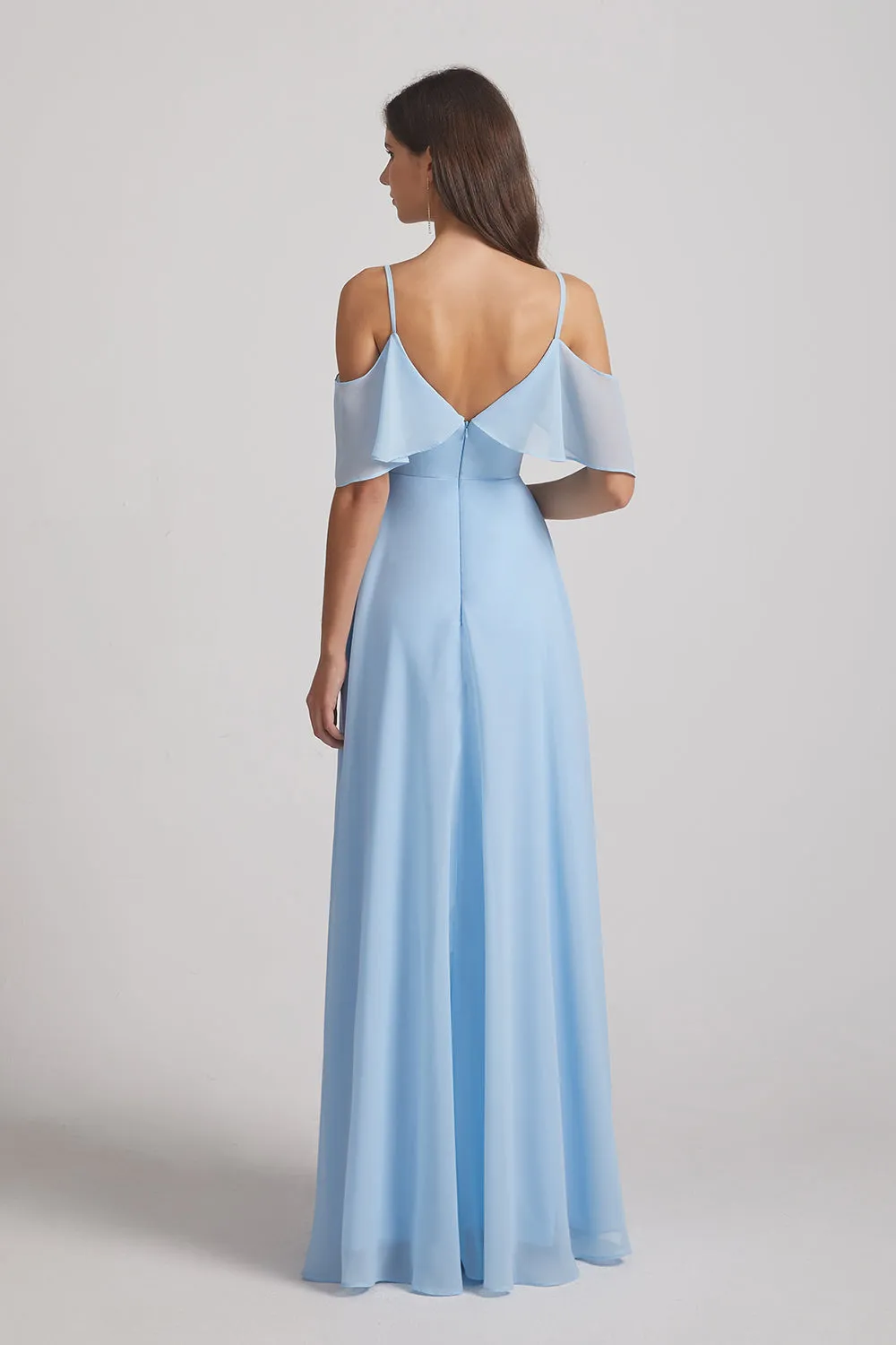 Flowy Chiffon Long Bohemian Cold Shoulder Bridesmaid Dresses (AF0075)