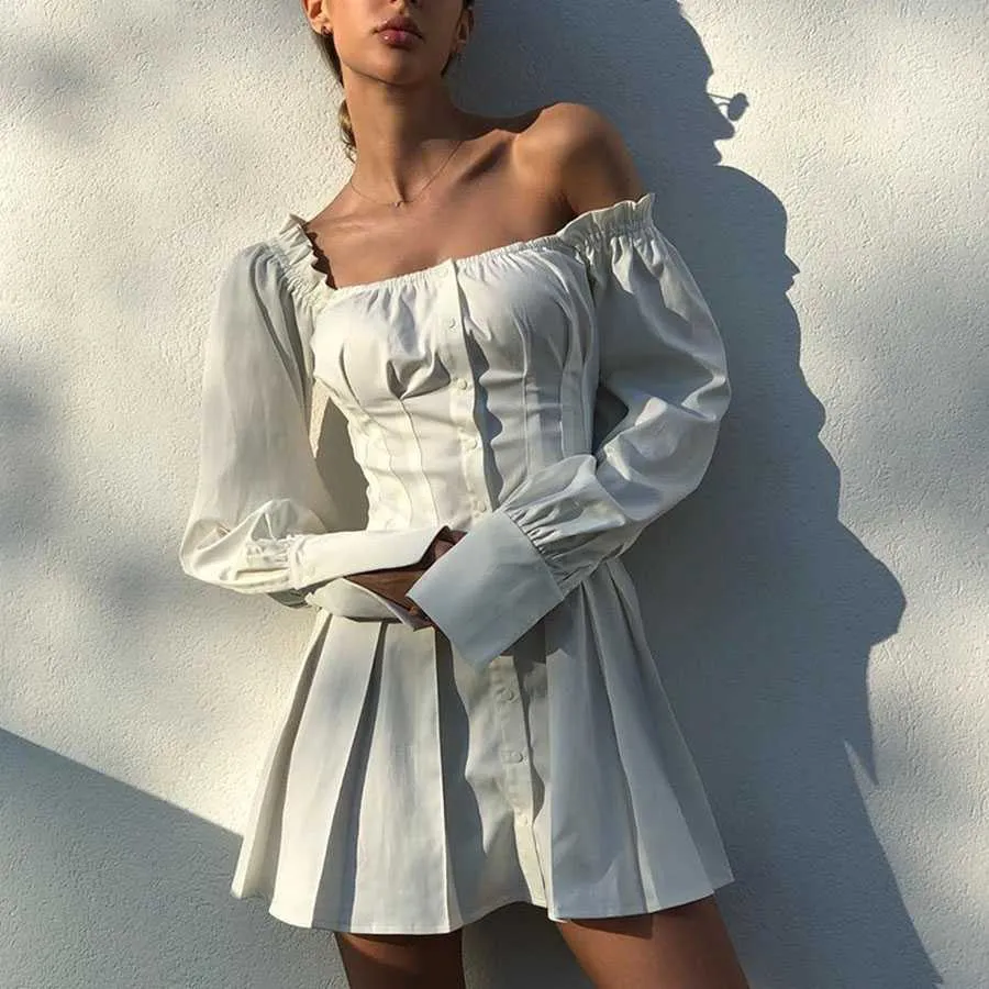 Flowy Long Puff Sleeve Off Shoulder Mini Dress