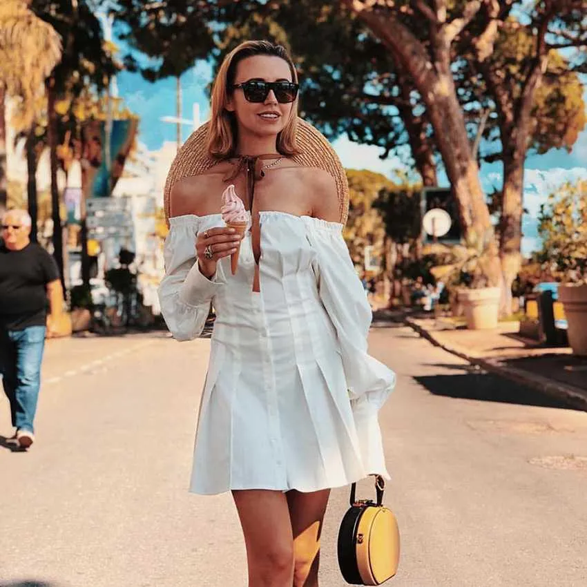 Flowy Long Puff Sleeve Off Shoulder Mini Dress