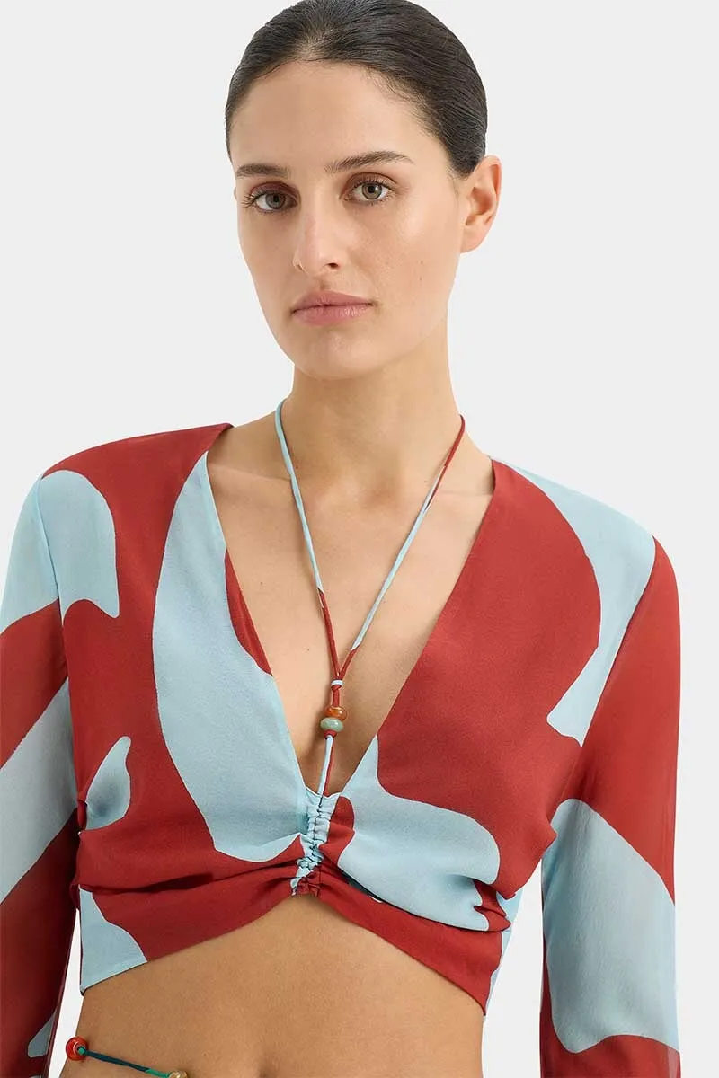 FRANKIE GATHERED SLEEVE TOP-RUBY REFLECTION