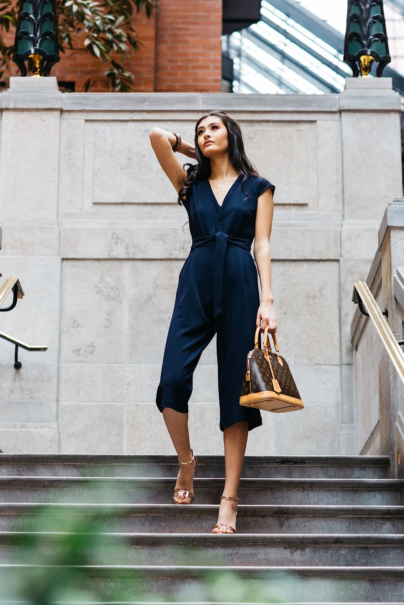 Front Tie Romper in Midnight Navy