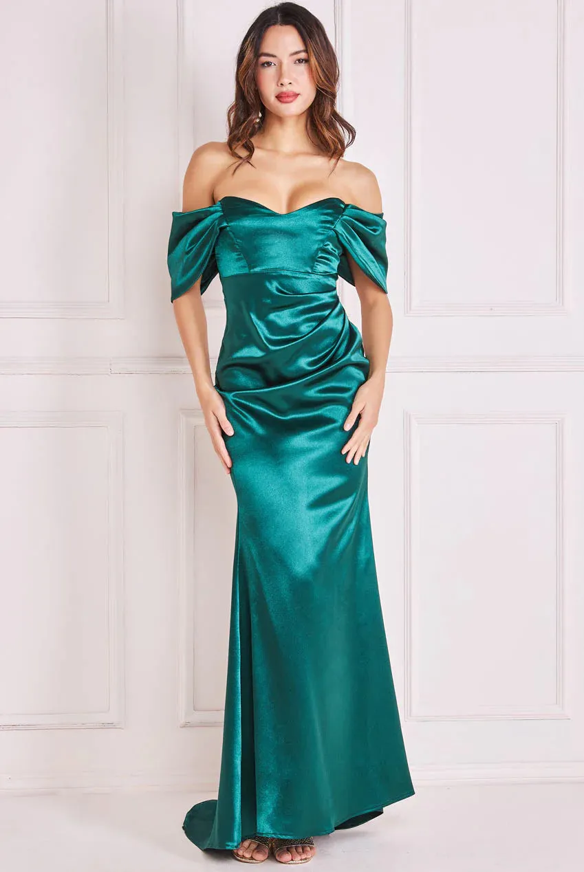 Goddiva Off Shoulder Satin Maxi With V Neck