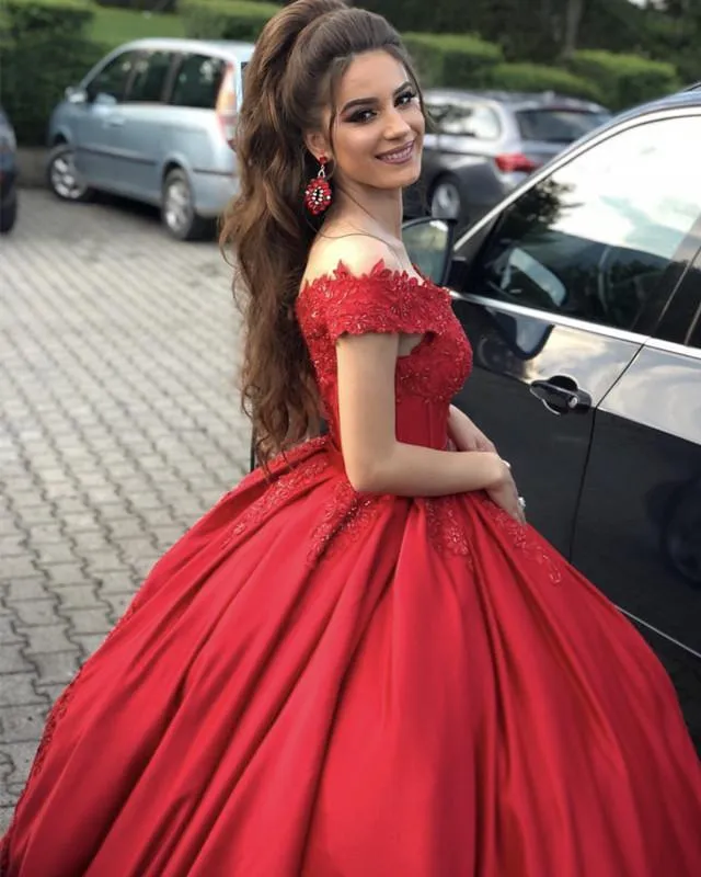 Gorgeous Off the Shoulder Red Long Ball Gown Prom Dress P6977