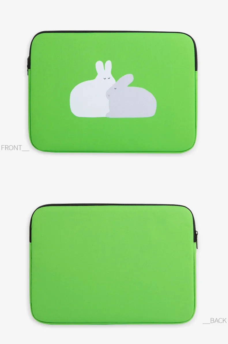 Green Rabbit Graphic Laptop Sleeves 13 15inch Fitted Cases Covers Pouches Protective Purses Handbags Square Cushion School Collage Office Lightweight